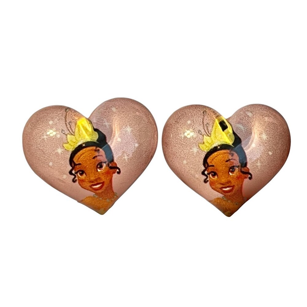Vintage Disney Princess Tiana & the Frog Earrings Clip On Acrylic Heart Pink